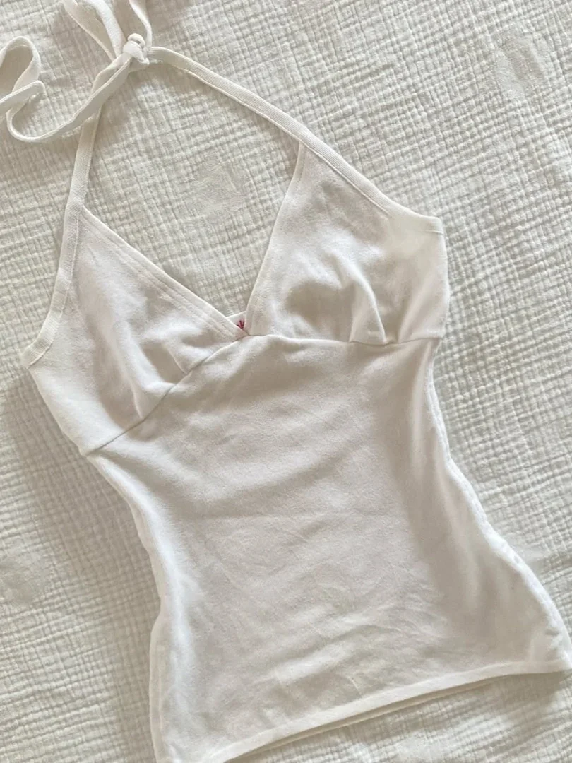 Sweet V-neck Halter Tank Tops Women Summer New All-match Sexy V-neck Slim Camisole Casual Vintage Preppy Style Cute Crop Top Y2K