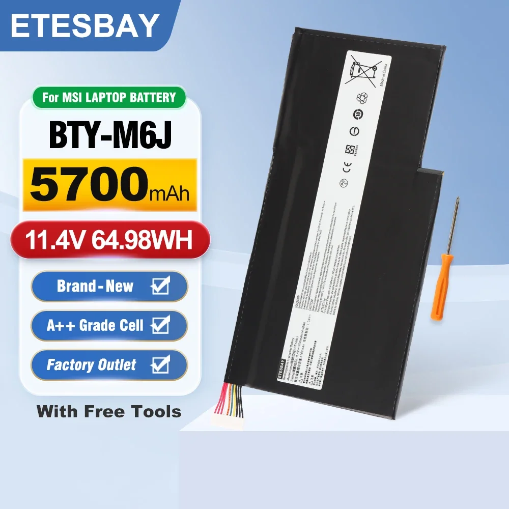 ETESBAY BTY-M6J For MSI GS63VR GS73VR 6RF-001US BP-16K1-31 9N793J200 Tablet PC MS-17B1 MS-16K2  64.98wh Laptop Battery
