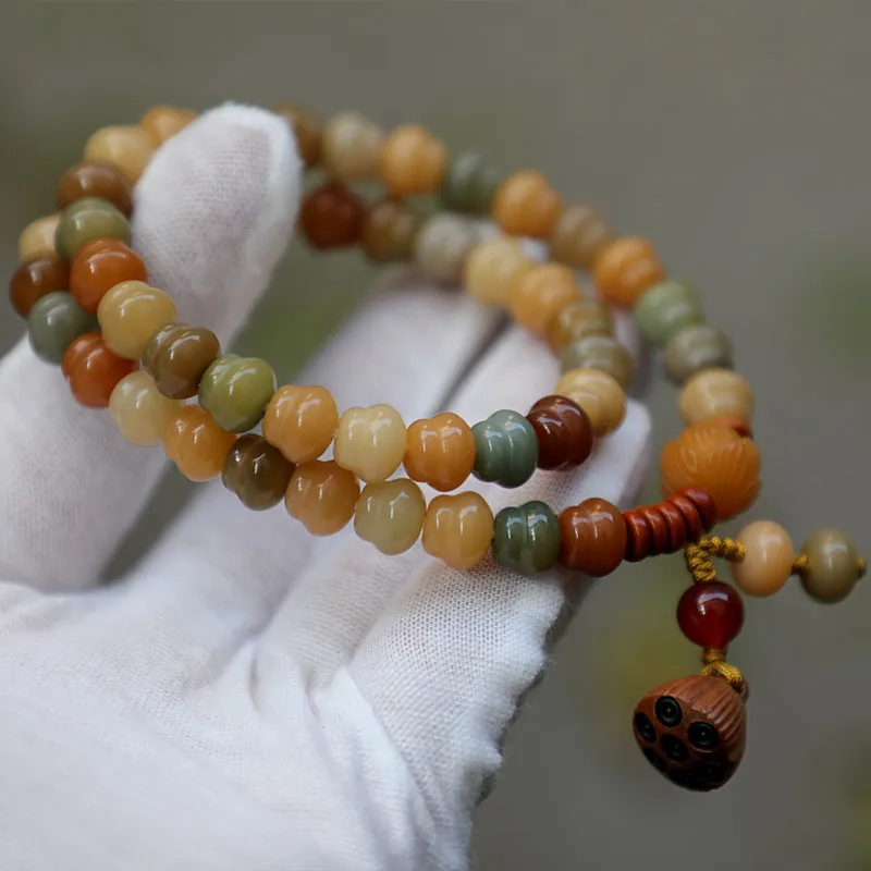 9*8Mm Bodhi Root Gourd Bead Double-Strand Bracelet, Multi-Tone Color