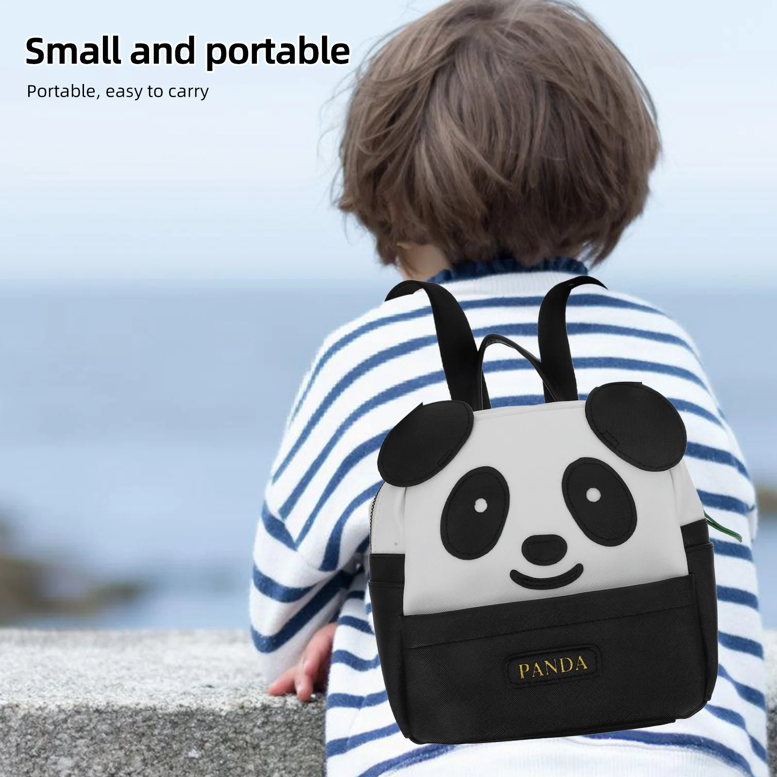Black Large Size Panda Pattern Backpack Stylish Waterproof Student School Bag for Portable Comfortable Shoulder