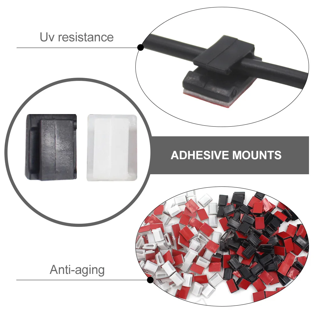 

100Pcs Cable Clamps Multi-Purpose Self Adhesive Buckles Fix Wire Tie Base Holders for Home Office Car Camping Uv Resistant