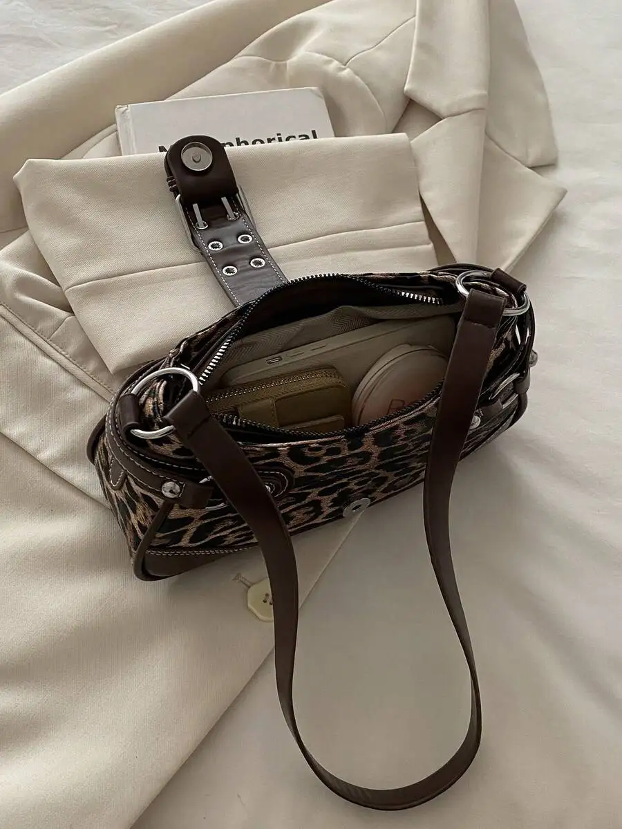 

Leopard Print Saddle Bag With Buckle Closure For Women, Versatile Shoulder Handbag Ideal For Work, Travel And Daily Use