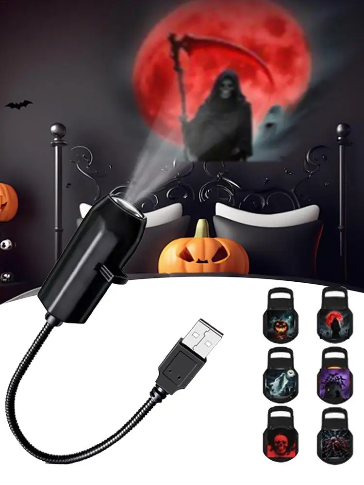 

Halloween Projector USB 360 Degree Rotating LED Skull Projector Lamp Halloween Decoration for Bedroom Ceiling Room Wall Decor