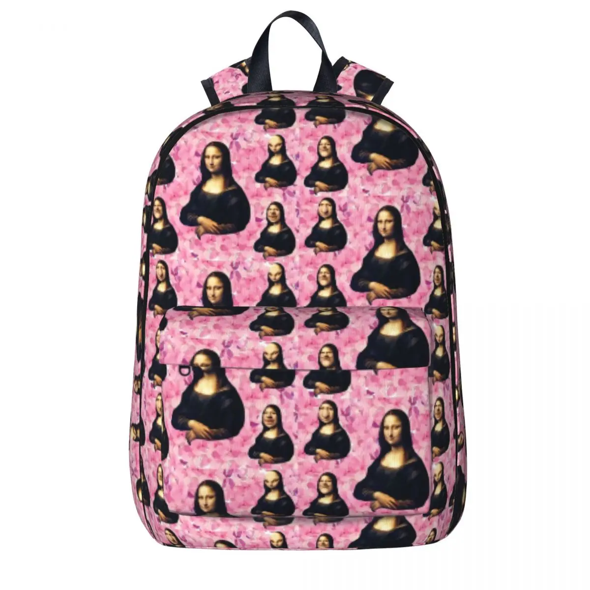 Mona Lisa Faces Backpack Flowers Print Women Men Polyester University Backpacks Large Cool High School Bags Rucksack