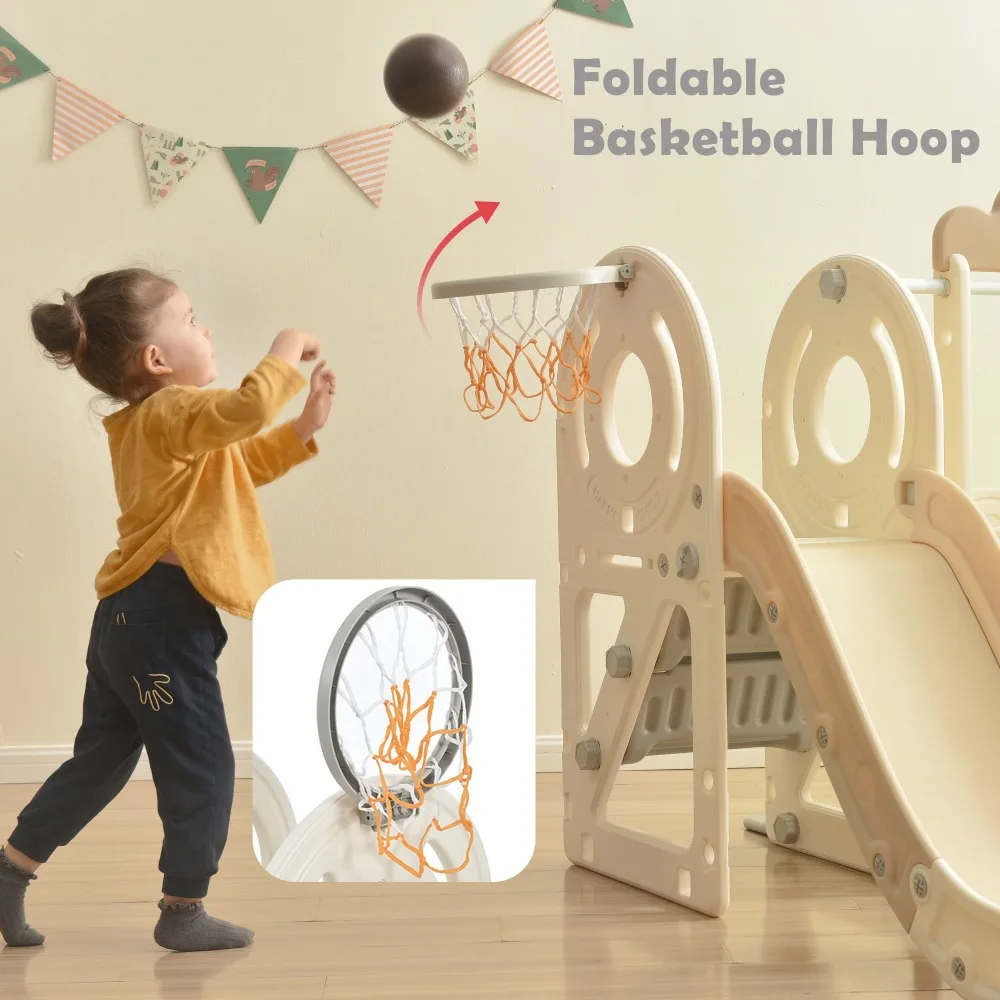 

Kids Slide with Bus Play Structure Bus Toy with Slide for Toddlers Bus Slide Set with Basketball Hoop Entertainment Slides