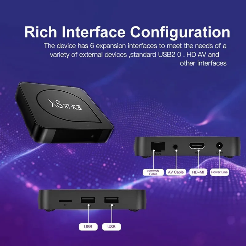 HFES XS97 K3 Android 10.0 Smart TV Box H313 رباعي النواة 2.4/5G Wifi TV Box 4K UHD مشغل الوسائط 1G + 8G قابس أمريكي