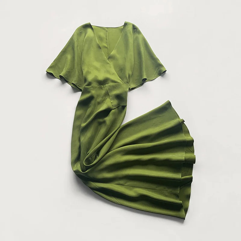 

Casual Dresses Summer Women Tall Long Easy-to-take Care V-neck Wide-sleeved Lace-up High Waist Clothing Copper Ammonia Fiber