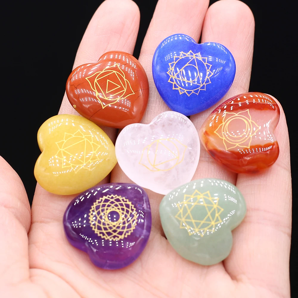 

7pcs Heart Rune Natural Stone Semiprecious Amethyst Agate Spirit Polishing Home Decorative Ornaments Pendant Gift