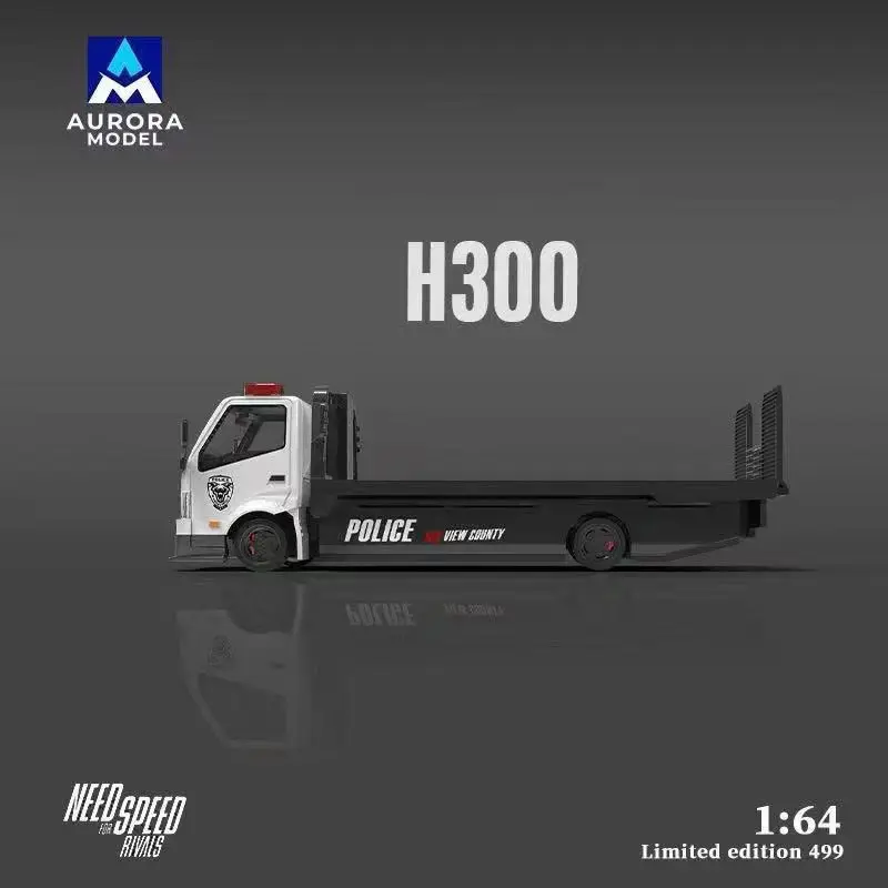 AM Aurora Diecast escala 1/64 ‌ H300 Lowboy semi-reboque e F40 Police Livery Edition liga modelo de carro brinquedos para meninos presente