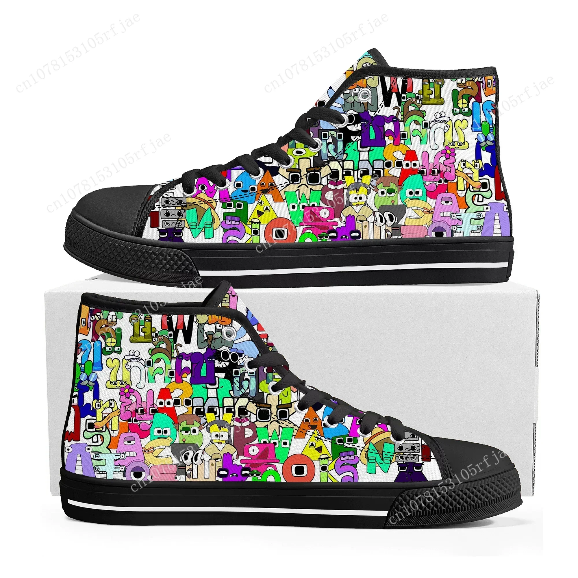 Alphabet Lore High Top Sneakers Hot Cartoon Game Mens Womens Teenager High Quality Canvas Sneaker Custom Built Couple Shoes