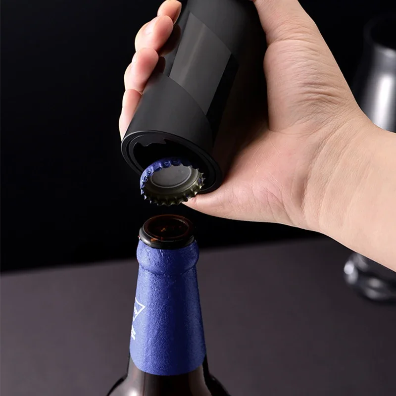 Magnet-Automatic Beer Bottle Opener Stainless Steel Wine Beer Soda Cap Push Down Opener Kitchen Bar Tools No Damage Bottle Cap