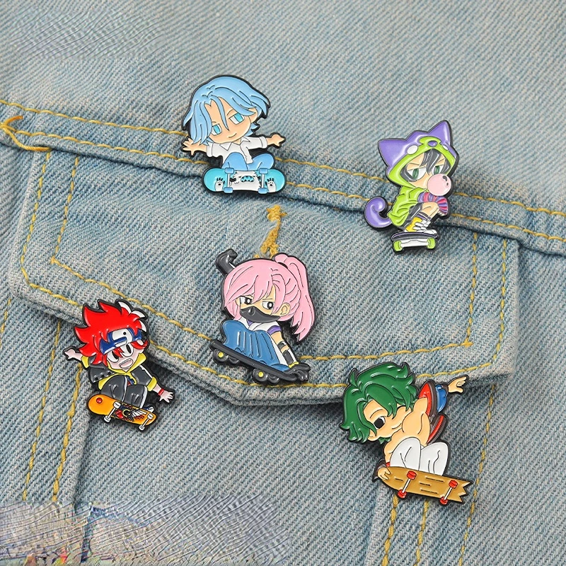 Custom Animation Fans Collection Enamel Pins Skateboard Reki Langa Character Badges Hat Lapel Brooches Jewelry Gifts Wholesale