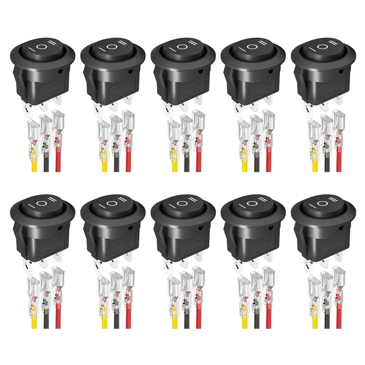 10PCS Round KCD1 Rocker Switch 12V 3 Pin 3 Position on Off on DC Circle Toggle Switch with Wires for Auto Car Boat