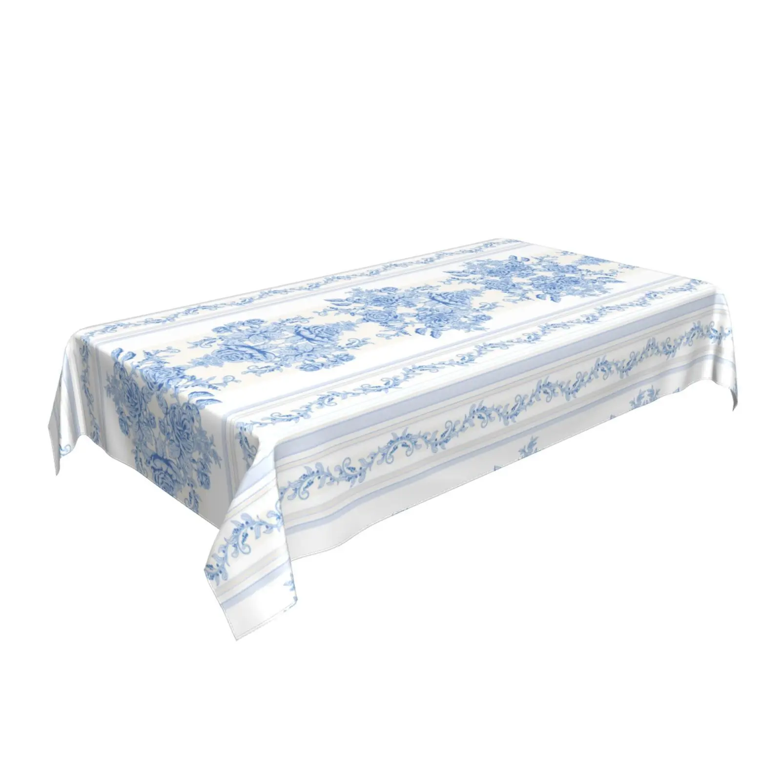 Vintage Blue Rose Print Linen Tablecloth Household Simple Pattern Tablecloth Rectangular Kitchen Tablecloth