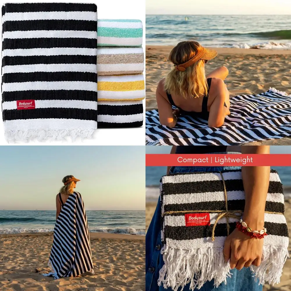 

Cotton Striped Mexican Blanket for Beach, Sofa, Outdoors, Yoga, Picnic, and Camping