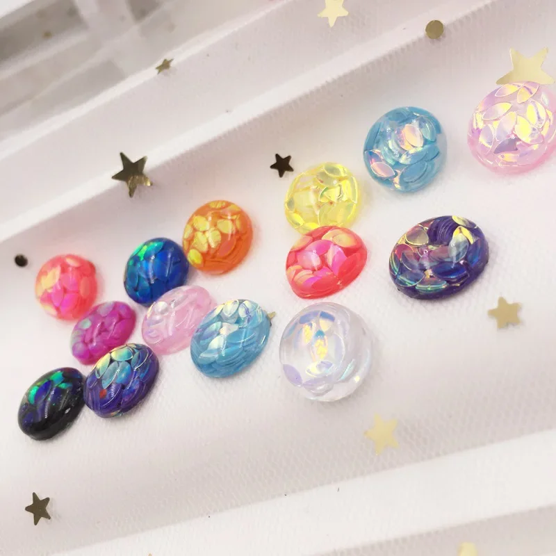 40Pcs Resin Horse eye Glitter Paillette Filled 12mm Round Flat Back Cabochon Rhinestone Scrapbook DIY Wedding Applique Ornament