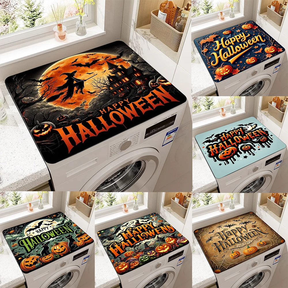 

Halloween Evil Pumpkin Head Washing Machine Dustproof Mat Kitchen Usable Drying Mat Absorbent Non-Slip Water-Absorbing