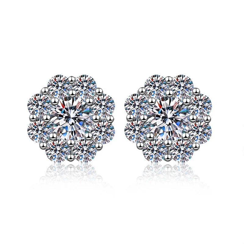 

ES0115 Lefei Fashion Color D Diamond-set Classic Moissanite Round Flower Earrings Women s925 Sterling Silver Party Jewelry Gift