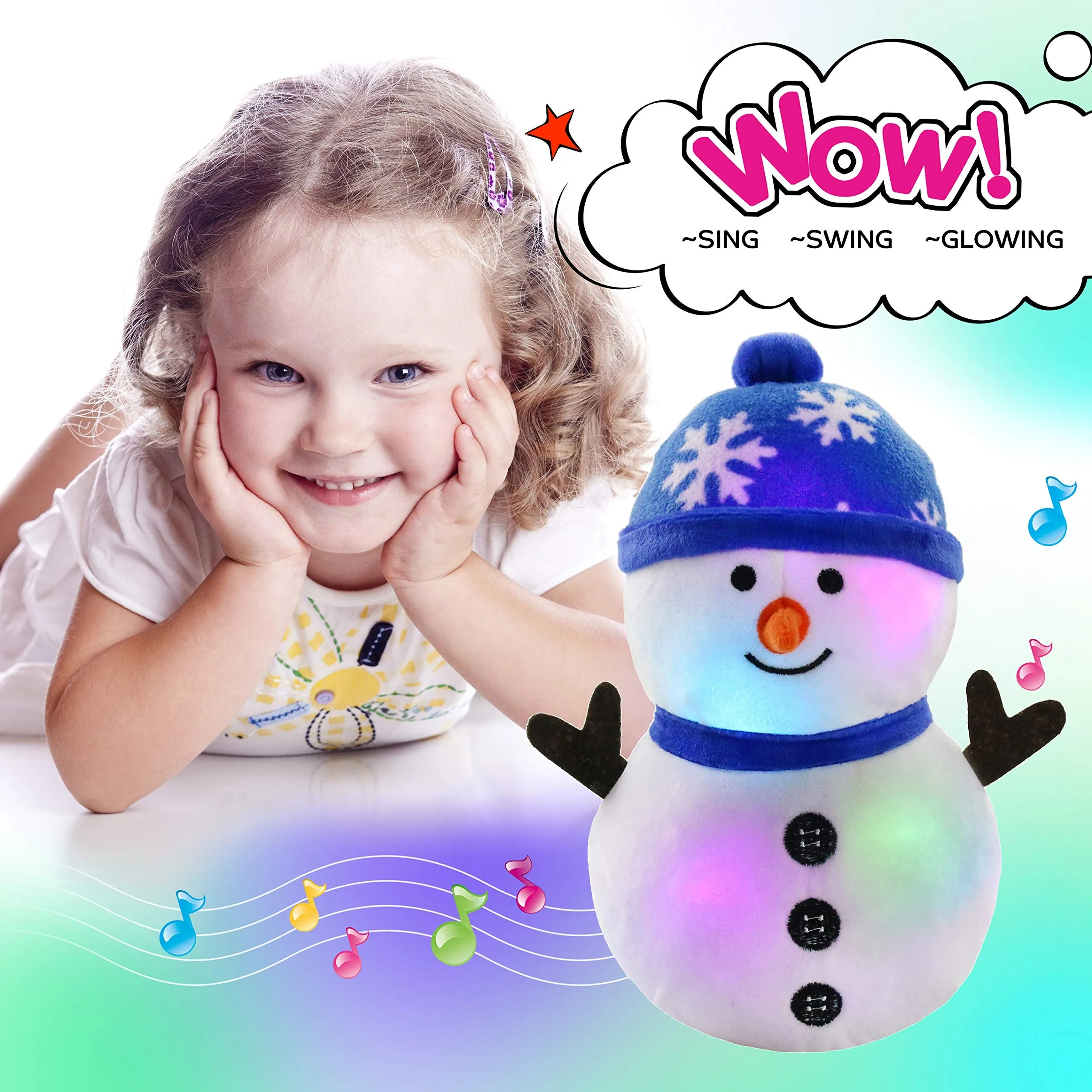 LED Light Musical Glow Stuffed Toy Animals Snowman Christmas Birthday Gift Luminous Lullabies Plush Toys for Girls Kids