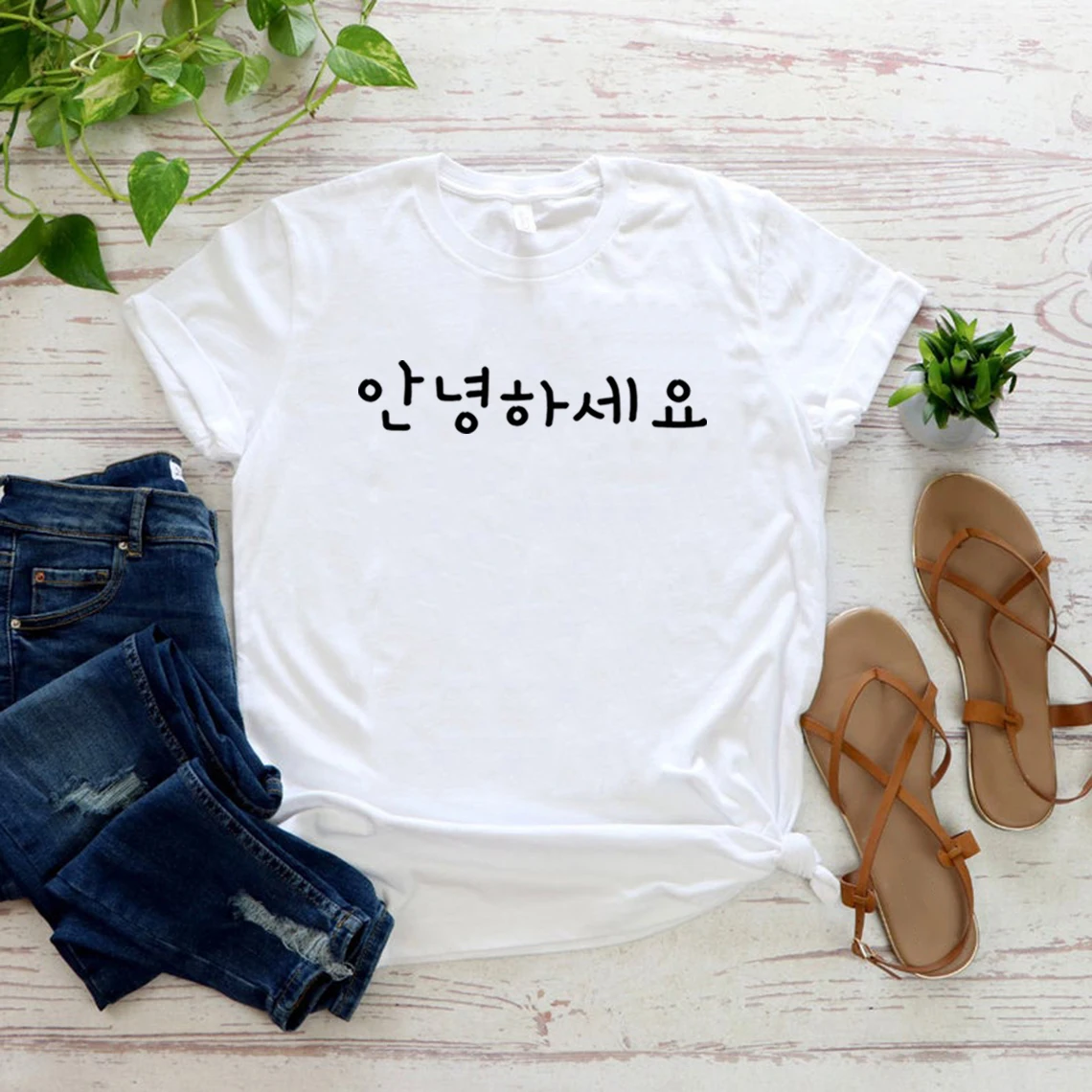 HELLO Korean Hangul Annyeonghaseyo Word T Shirt Unisex Kpop Fashion Shirt Harajuku T-shirt Graphic Tee Short Sleeve Summer Tops