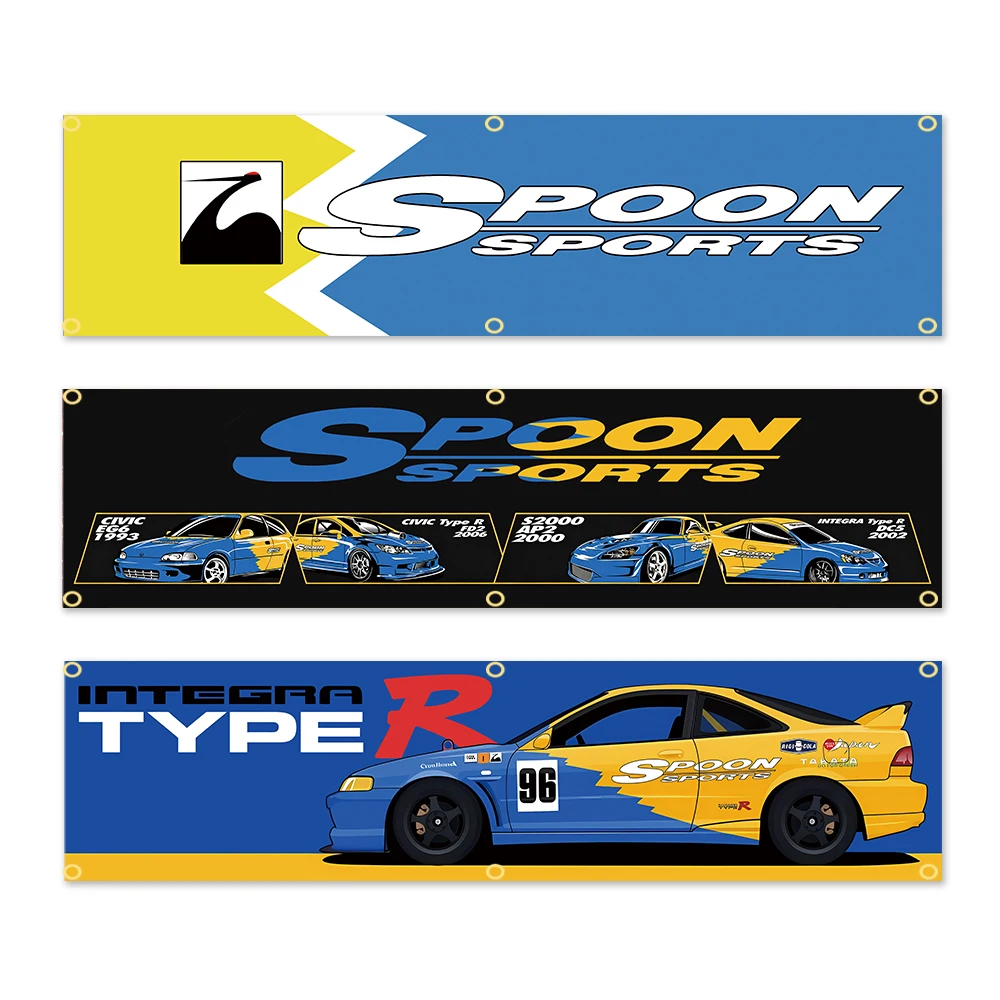 60x240cm S-Spoons sports car Hanging Banner Conpany Logo Durable Polyester Promotion Decoration Banner For Commercial Event