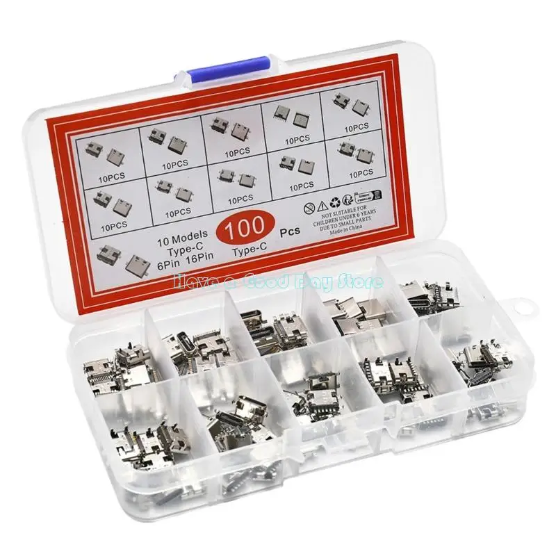 462D 100Pcs 100Pcs Type C USB Charging Dock Connector Mix 6Pin 16Pin Use for Phone Digital Product Repair Accessories