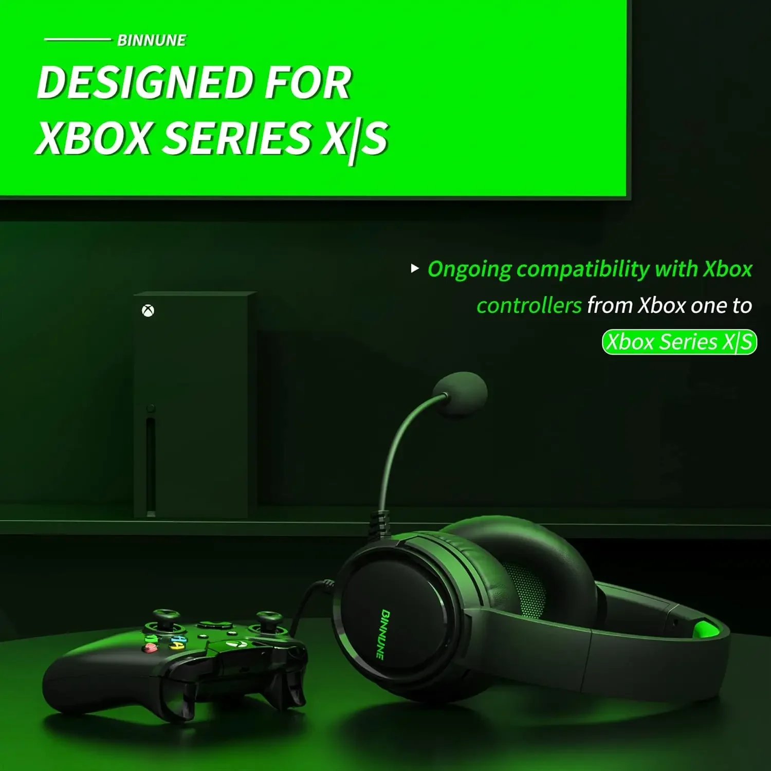 BINNUNE BG02 Gaming Headset com microfone, Xbox Series X, S, Xbox One, PS4, PS5, PC Switch, com fio Gamer Headphones