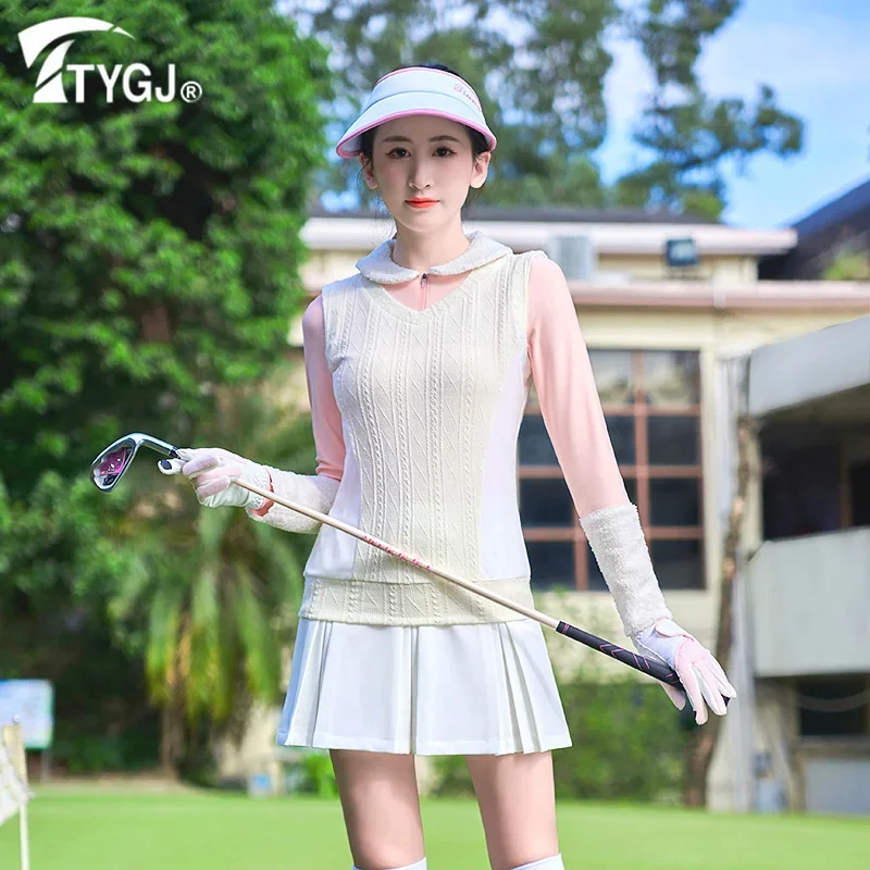 TTYGJ Women Elastic V-neck Golf Vest Ladies Slim Sleeveless Golf Shirt Women Keep Warm Knitted Waistcoats Autumn Golf Clothing