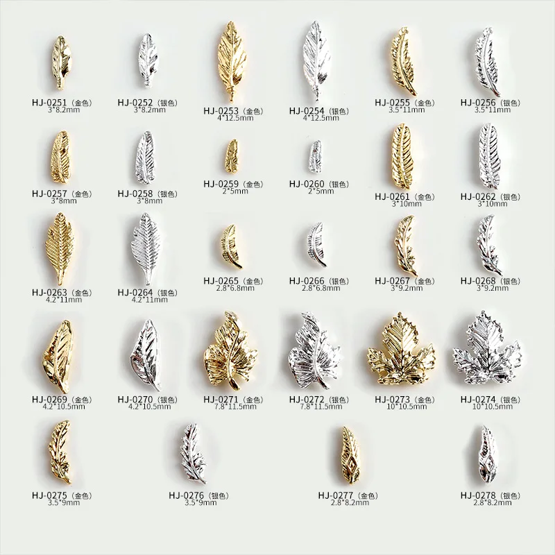 30PCS Various Leaf Alloy Nail Accessories Glitter Gold Silver Ginkgo Maple Leaves Metallic Rivet Decorations Manicure DIY Charms