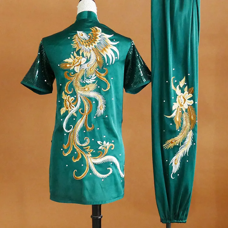 Short Sleeve Changquan Wushu Uniform Phoenix Embroidery Pro PE Exam Costume Kids Adults Competition Performance Men Women Custom