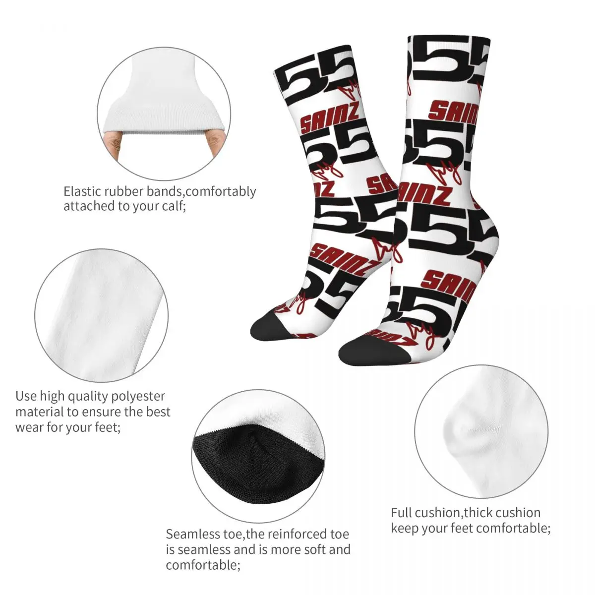 Carlos Sainz Jr F1 Signature Graphic - Calzini scuri Harajuku Calze assorbenti per il sudore Calzini lunghi per tutte le stagioni Regalo di compleanno