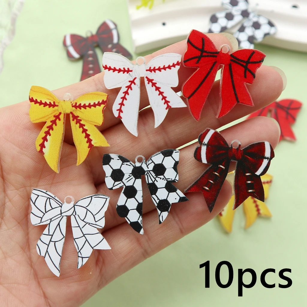 10pcs Acrylic Sports Theme Ball Pattern Pendants, Cute Cartoon Trendy Charms for DIY Crafts & Jewelry Keychain Making Wholesale