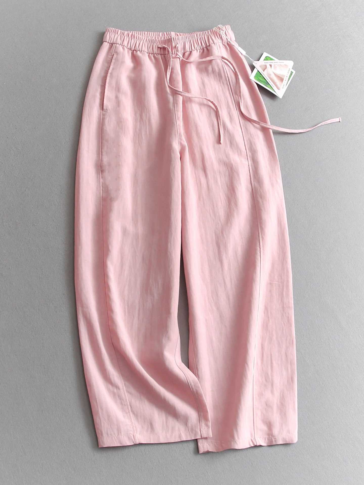 Cool Lightweight Linen Blend Elastic Waist Wide Leg Pants Harlan Style Casual Trousers for Women Nine Points Loose Fit
