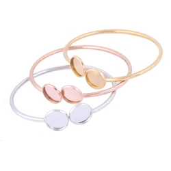 2pcs Stainless Steel Adjustable 12mm Cabochon Bracelet Base Blanks Diy Bezel Bangle Settings Gold Plated For Jewelry Making