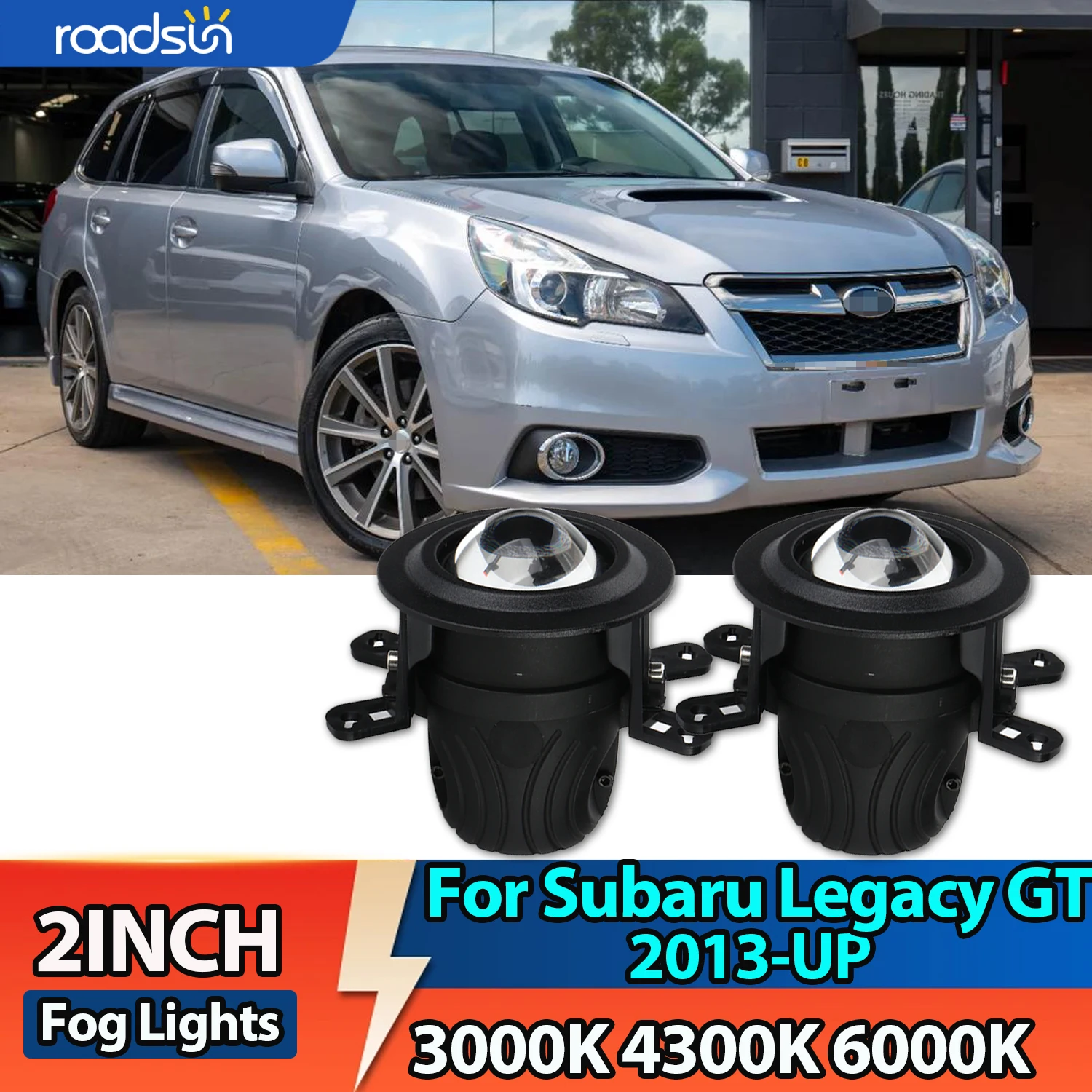 ROADSUN 2.0 Inch Bi-LED Projector Fog Lights with brackets 3 color 3000k 4300k 6000k Fog lamps For Subaru Legacy GT 2013-up