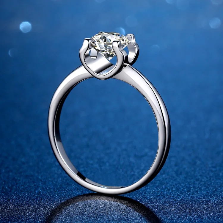 

Women's PT950 Platinum 3Ct Moissanite Four-Claw Plain Bull Head Ring -Women's exclusive, neat plain band, must-have for proposal