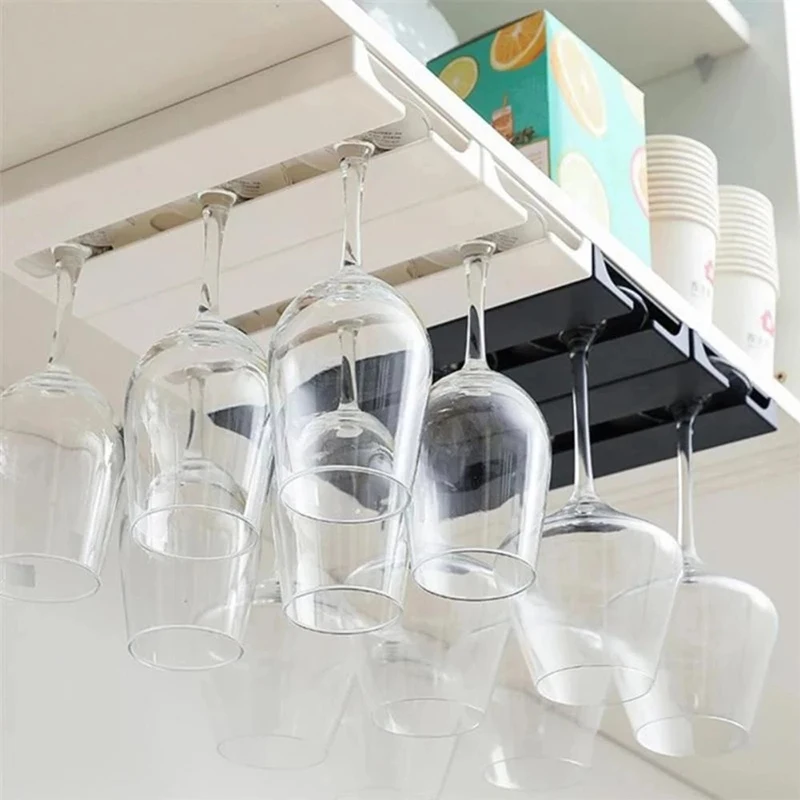 Kitchen Under Cabinet Free Punching Holder Wine Glass Rack Multi-function Classification Stemware Glass Cup Hanging Holder