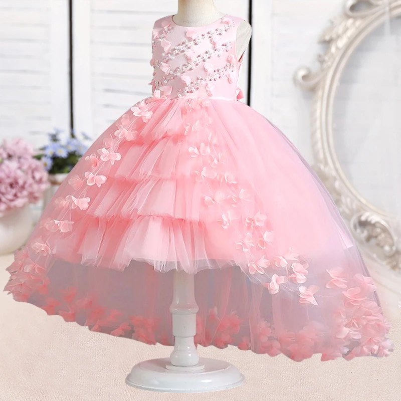 New Flower Girl Pearl Wedding Dress Tuxedo Princess Dress Suitable for Girls\' Elegant Birthday Party Christmas Dress 4-12 Years