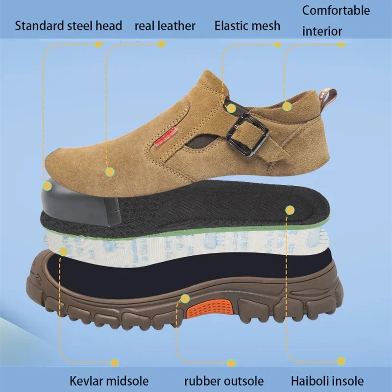 Sicherheits schuhe Männer Echt leder Stiefeletten Khaki Mann Turnschuhe Sommer Sicherheit Arbeits schuhe Mann Schweißen Arbeit Party leichte Schuhe für Männer