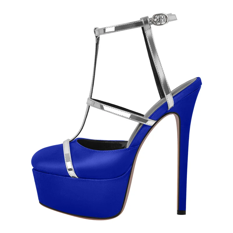 Onlymaker Women Platform Round Toe T-Strap Platform Stiletto Big Size Party Dress Sandals