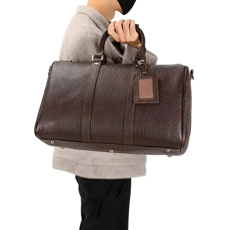 Waterproof Weekend Men's Sports Gym Clothing Leather Duffel Bag Overnight Weekend Waterproof Suitcase Travel Bag Custom Logo