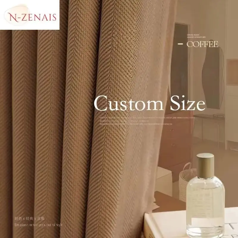 Elegant Herringbone Pattern Thickened Chenille Cream American Retro Simple Sunshade Luxury Custom Size Blackout European