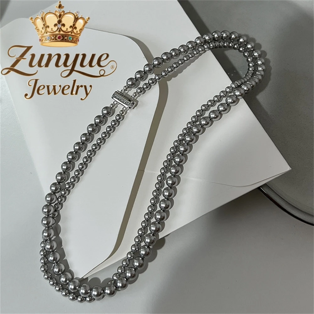 

S925 Silver Beaded Double - Layer Pearl Necklace Light Luxury Collarbone Chain High - End Neckchain Fashion Jewelry Charms Exqui