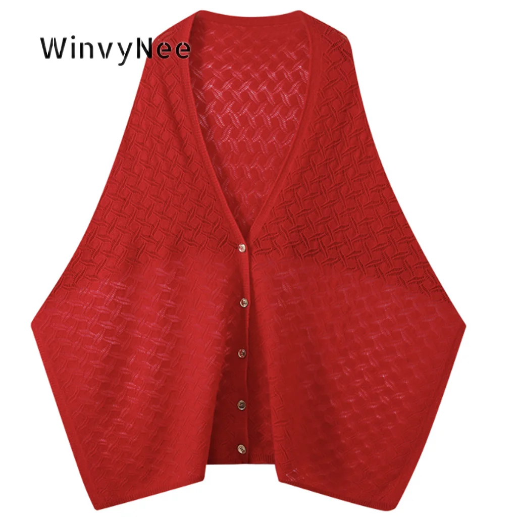 WinvyNee Women Hollow Out Knitted Shawl Scarf Two Solid Pure Wool Light Cozy Chic Wrap Fall Winter Season Occasions ZG1673027A