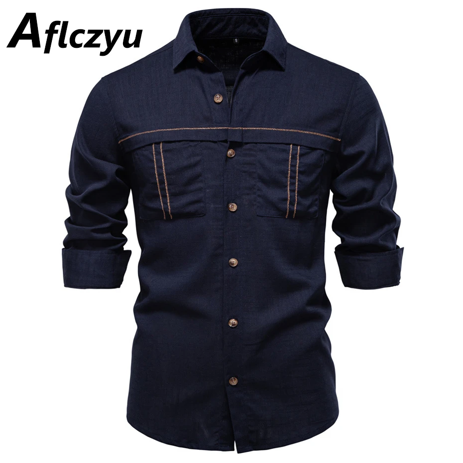 Spring Autumn Long Sleeve Shirt Men Solid Color Shirts Jacket Male Fashion Casual Blouse