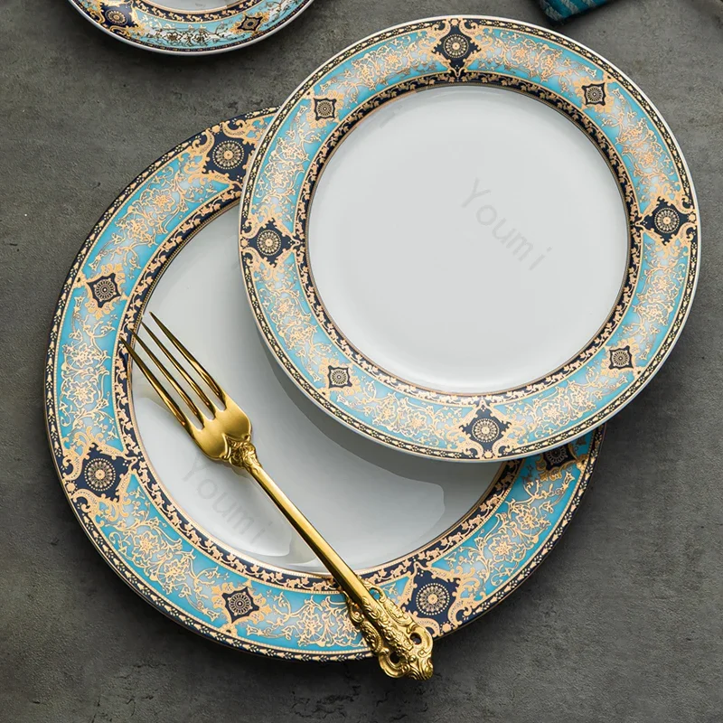 

Light Luxury Circular Ceramic Plate High End Restaurant Steak Flat Plates Delicious Dishes Plate Exquisite Household Tableware