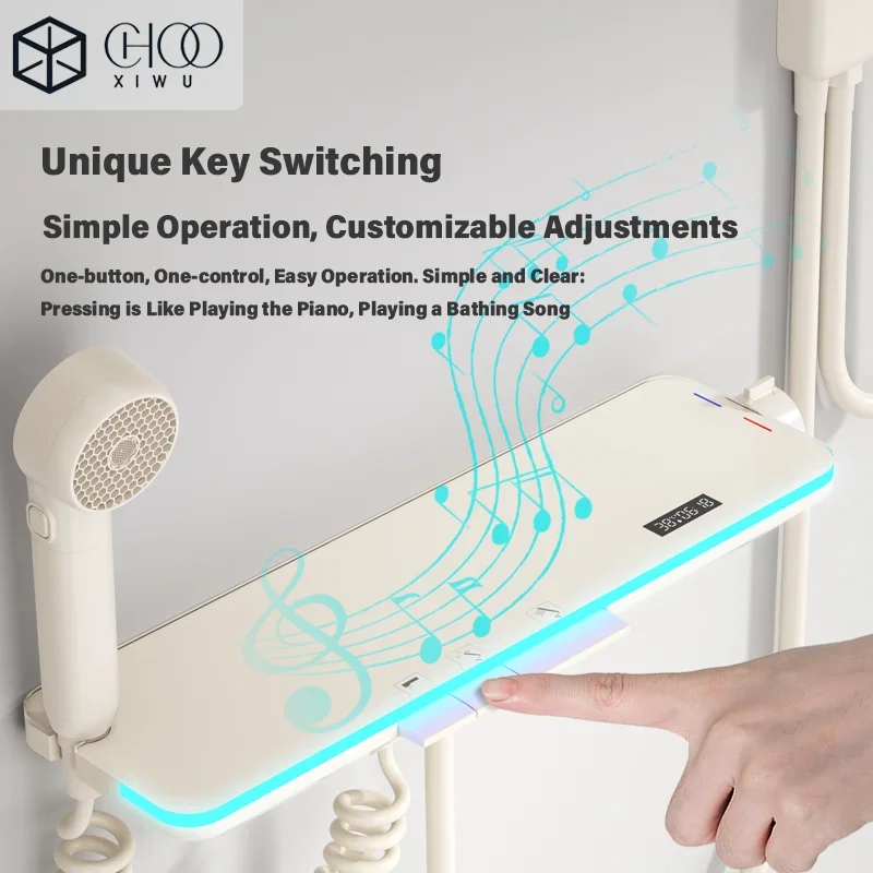 Keran Bak Mandi Digital dengan Layar Temperatur Pintar, Model Air Terjun, Terpasang di Dinding, Keran Kamar Mandi, Keran Shower, Mixer Crane