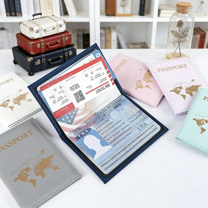 Fashion Passport Protective Cover World Pattern Travel Passport Holder Wallet Gift PU Leather Card Case Cover Unisex Storage Bag