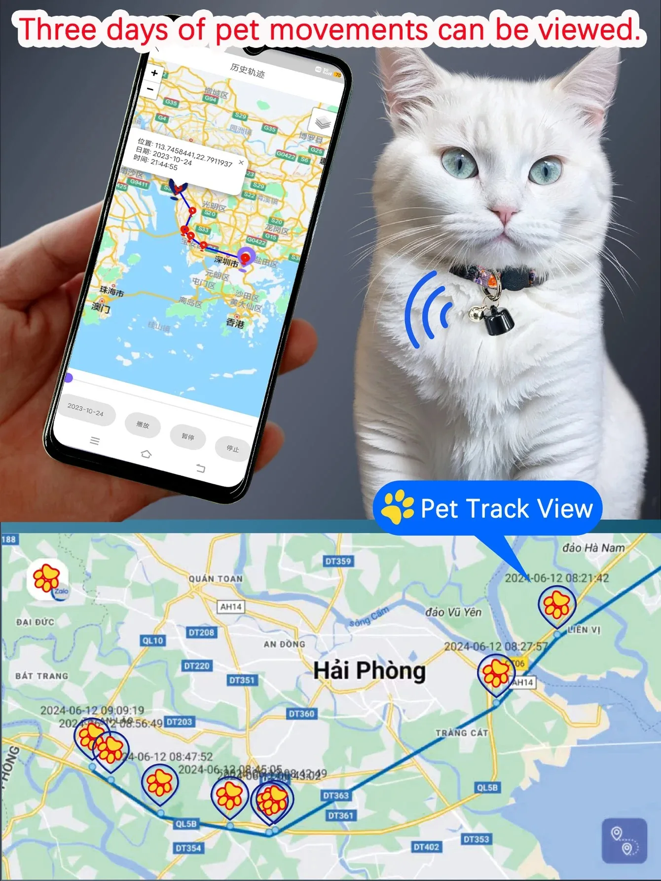 Mini Pets Global Locator Compatible with Android ISO System for Birds and Dogs and Cats View 3 Days of Movement GPS Tracker