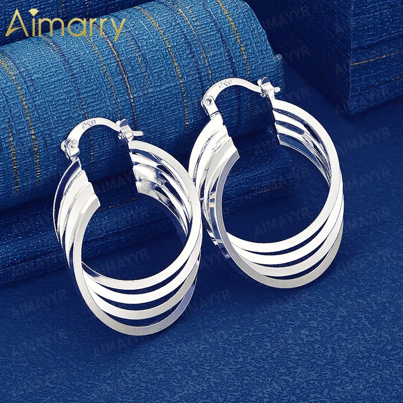 925 Sterling Silver 34mm * 25mm Stacked Oval Earrings for Women's Parties Banquets Weddings High-quality Fashion Jewelry
